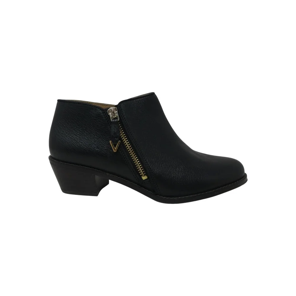 Vionic Jolene Ankle Boots Women 7.5 Black Leather Low Heel Side Zip